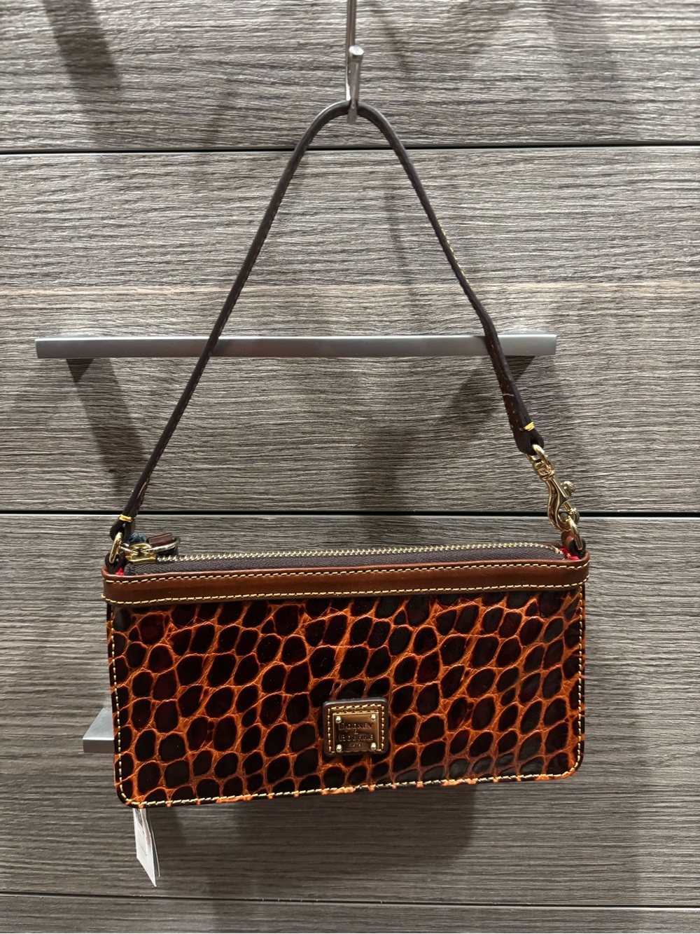 NWT Dooney & Bourke Croc Embossed Leather Large Slim Wristlet Bag